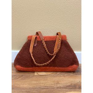 Artesian Felted Wool Carpeted Bag Purse Button Closure Burgundy And Orange